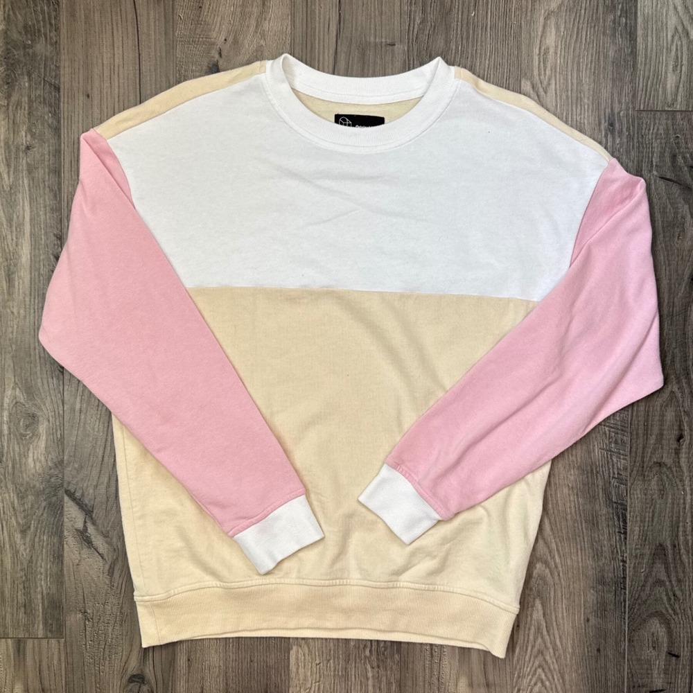 Original Use Colorblock Crewneck Sweatshirt Women's Size S Pink Yellow White